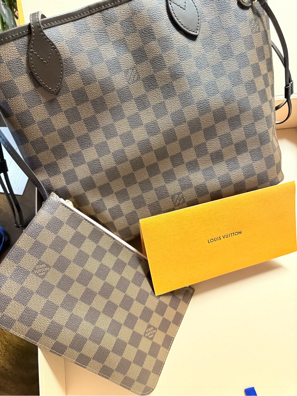 Louis Vuitton Damier Ebene Check Canvas Tote with Pouch